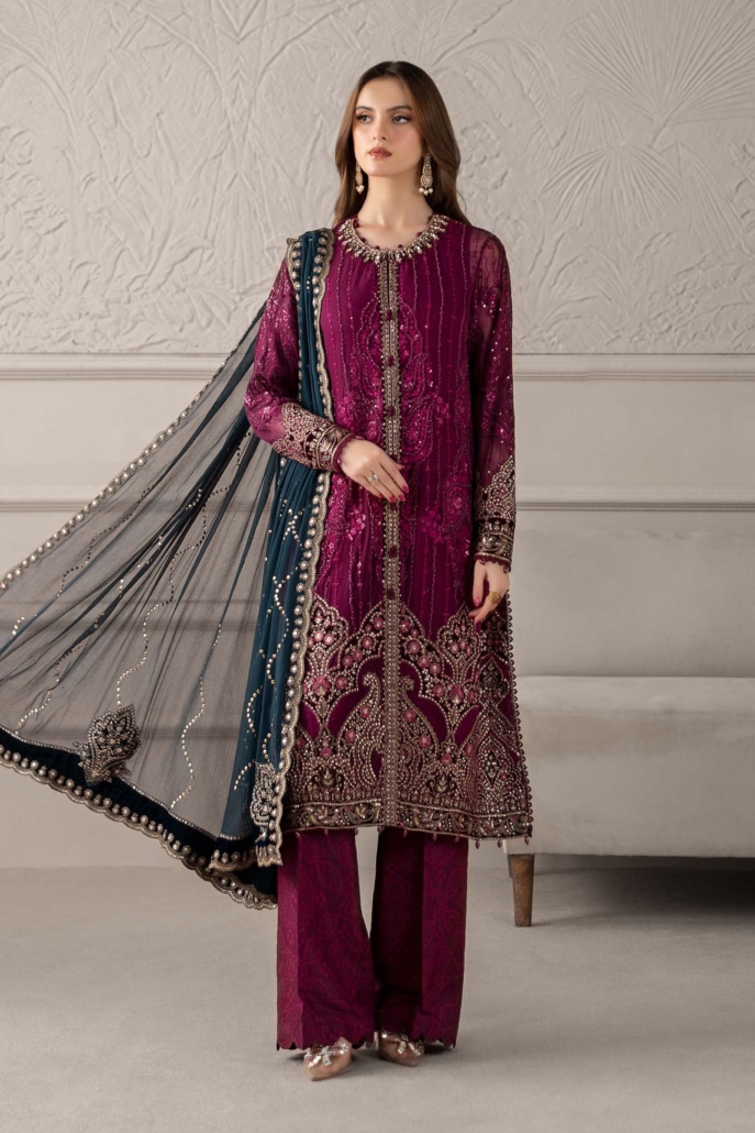 3 Piece Embroidered Chiffon Suit | MCS-25-102