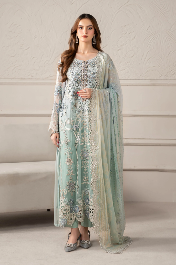 3 Piece Embroidered Chiffon Suit | MCS-25-108