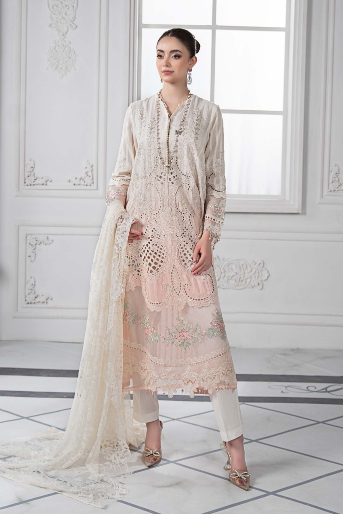 3 Piece Embroidered Dobby Lawn Suit DS-2515-A