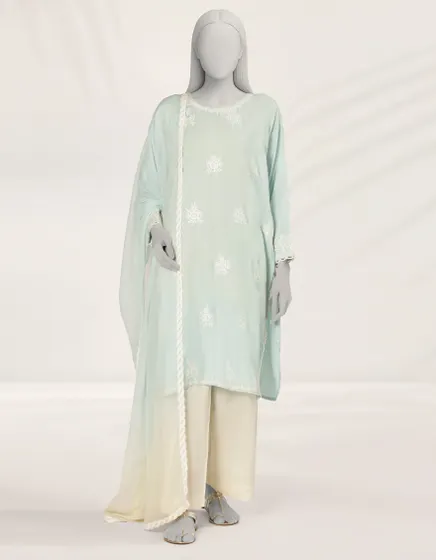 BLUE EMBROIDERED IMPURE SILK 3PC STITCHED