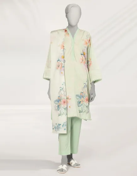 GREEN DIGITAL PRINTED CAMBRIC 3PC STITCHED