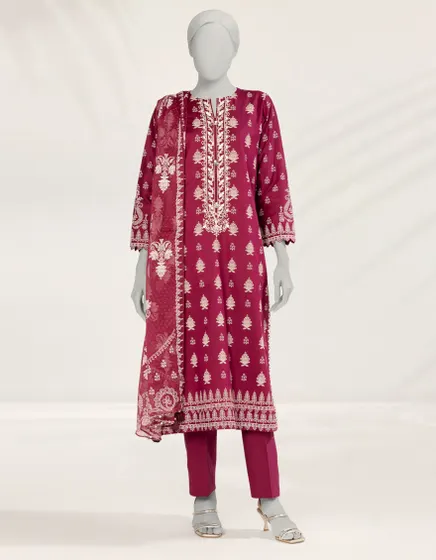 PURPLE EMBROIDERED CAMBRIC 3PC STITCHED