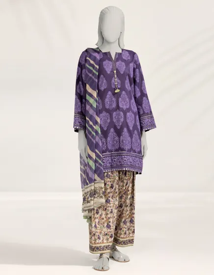 PURPLE PASTE PRINTED LAWN 3PC STITCHED