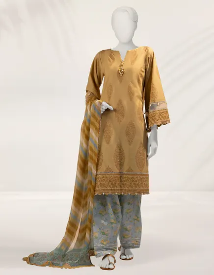 YELLOW PASTE PRINTED CAMBRIC 3PC STITCHED